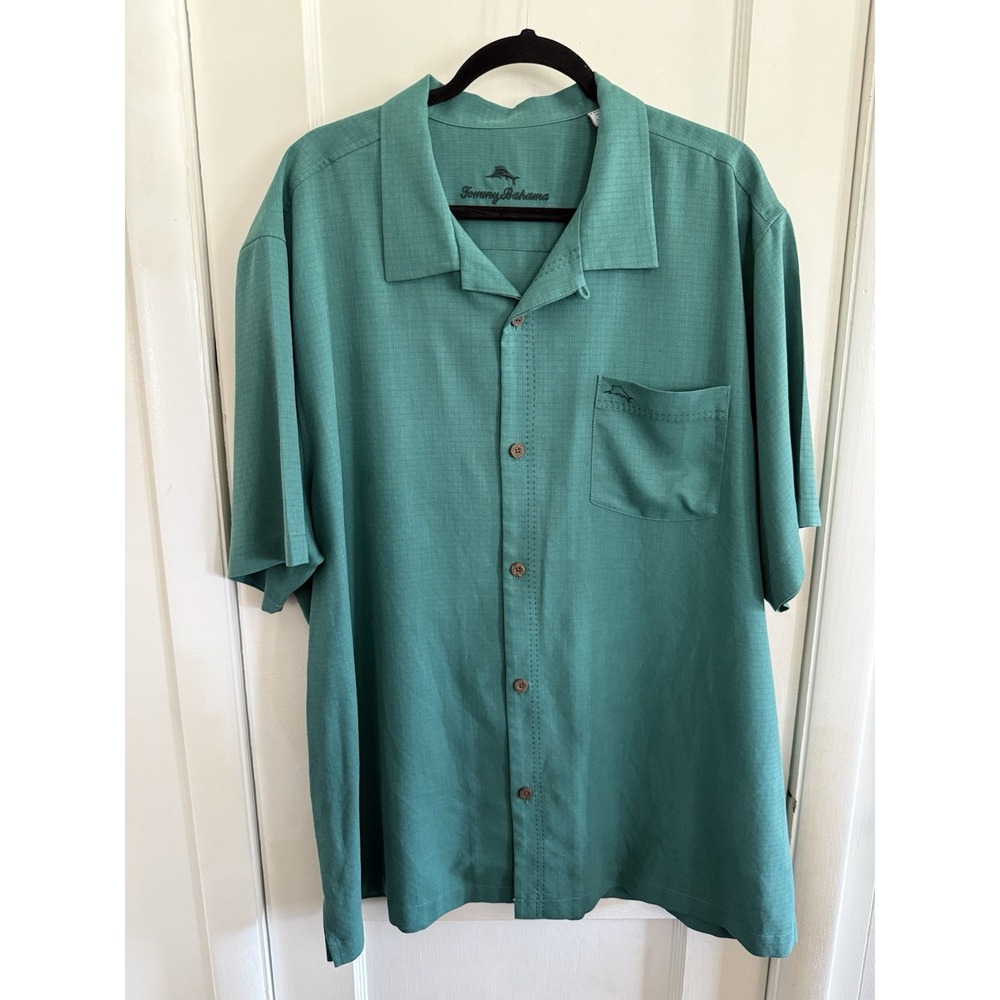Tommy Bahama Camp Shirt Coastal Breeze Green Silk Coolmax Blend XXL $128